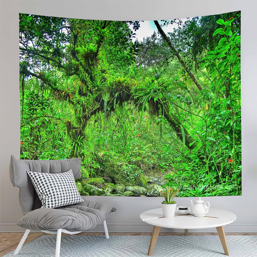 Jungle Tapestry Primeval Rainforest Foliage Greenery Wooden Pathway Tapestry Art Home Living Room Bedroom Decor Tapestries