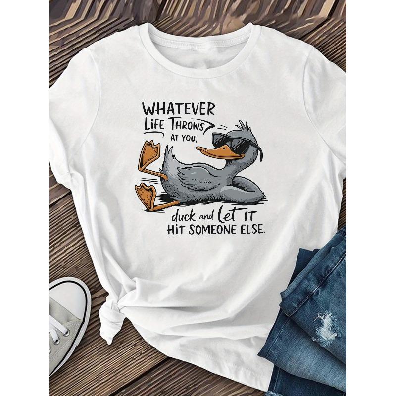 

Европейский размер Повседневная футболка с коротким рукавом и круглым вырезом с принтом утки Дышащая ткань Подходит для весны, лета, осени S белый