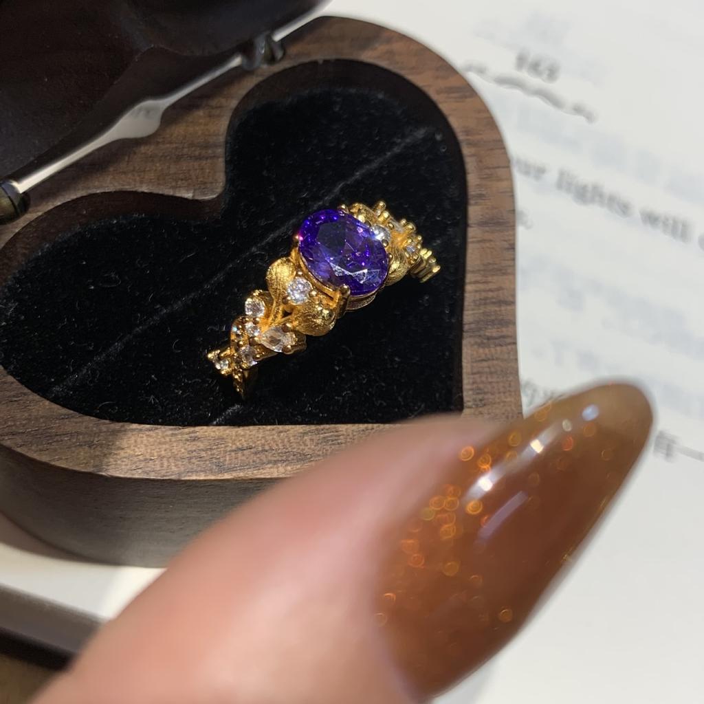 "Gypsy" Korean Bauhinia Ring For Women'S Niche High-End Sense Slightly Inlaid With Purple Zirconium Index Finger Open Ring