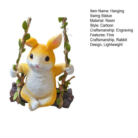 Hanging Swing Statue Rabbit Ornament Rope Tree Stump Base with Imitation Rattan Resin Craft