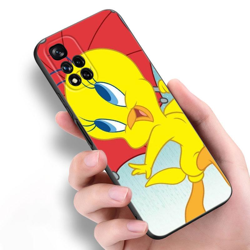 Yellow Cartoon Bird Black Silicone Phone Case For Xiaomi POCO X3 X4 NFC F4 GT F5 F6 M3 M4 M6 X5 X6 Pro 5G M5 C55 C65