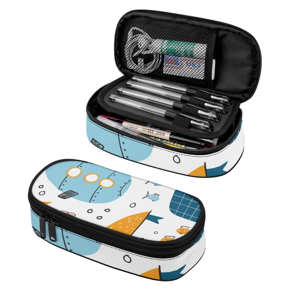 Pencil Case Casual Durable 300D Polyester Secure Zipper with Mesh Divider Pen Holders and Spacious Main Compartment for Students