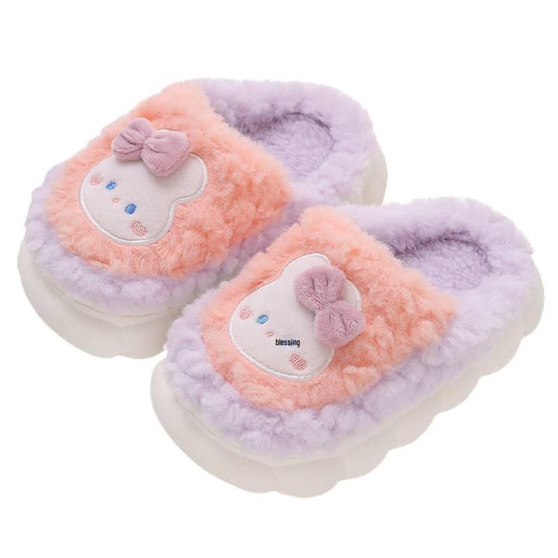 Kids' Cozy Winter Non-Slip Plush Slippers - Boys & Girls, Parent-Child Matching, Furry Cotton, Heel-Covering for Small To Medium Children