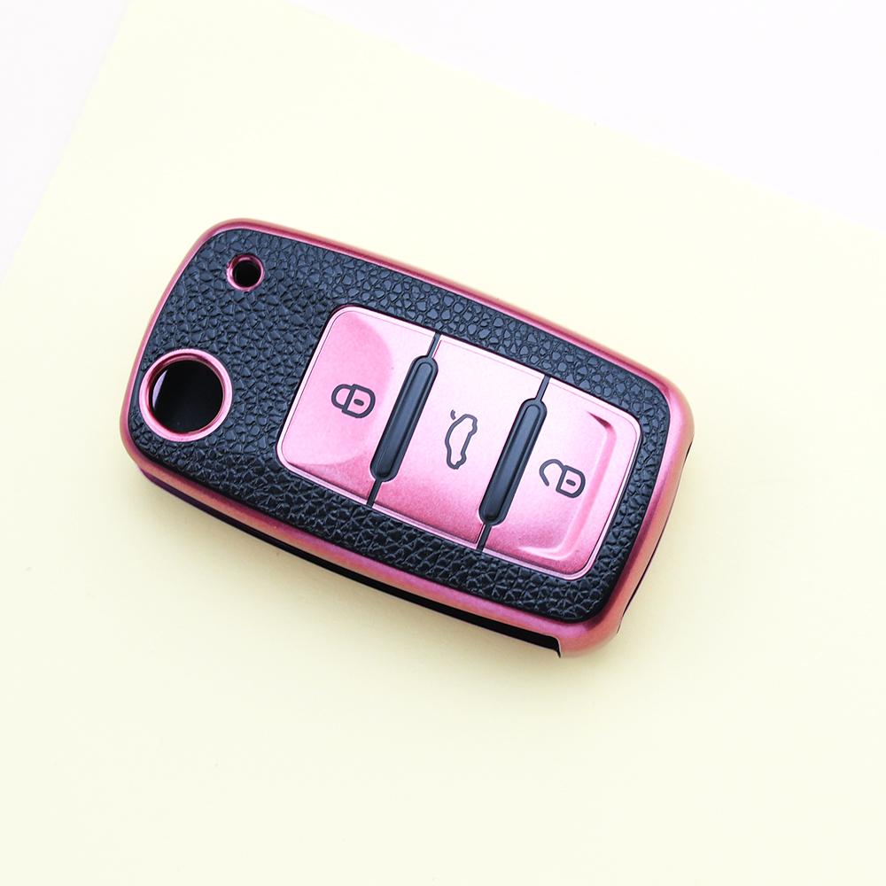 3 Buttons For Volkswagen VW Passat Tiguan Beetle Polo Golf Caddy T5 Up Eos Skoda Octavia Seat Leon Altea TPU Leather Car Key Case Cover