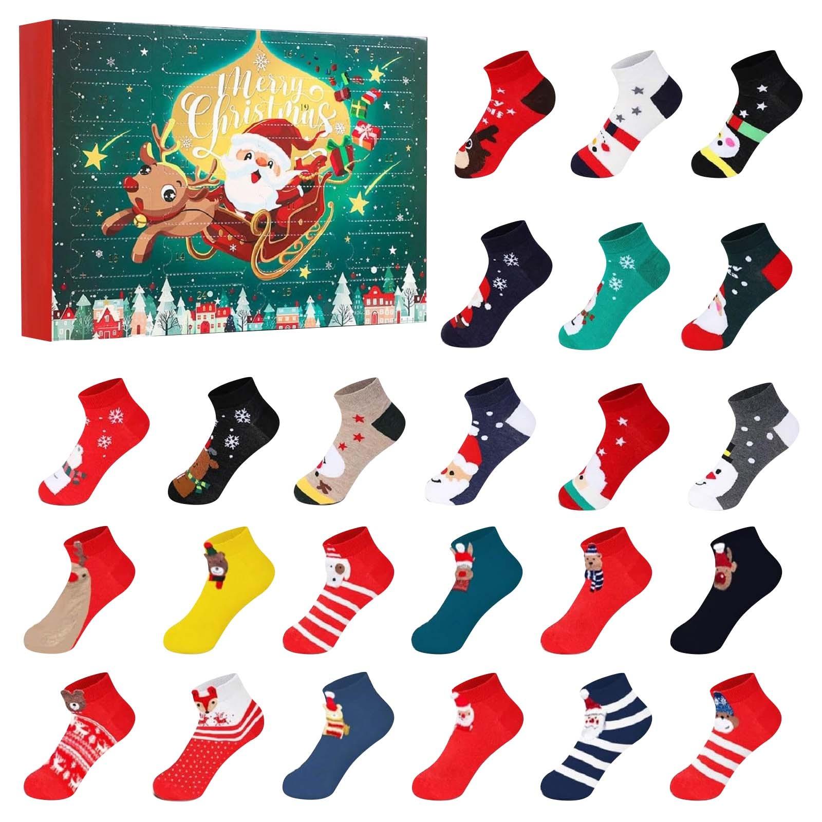 

Рождественский календарь обратного отсчета включает в себя 24 пары рождественских носков Календарь Рождественский обратный отсчет Коробка One Size белый