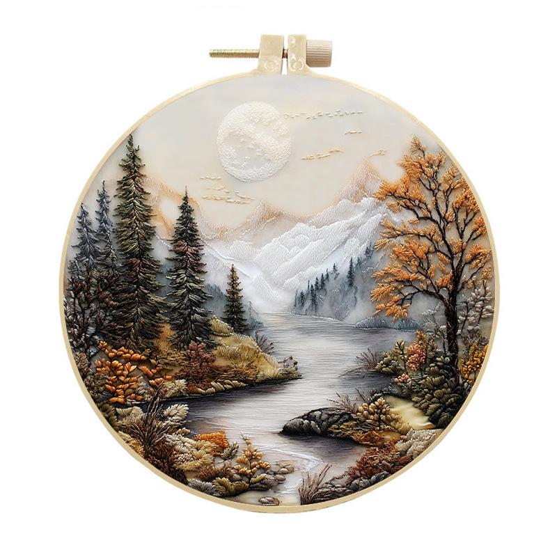 1pc Autumn/Winter Forest Landscape Embroidery DIY Fabric Craft Set with Tools