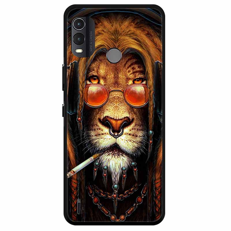 Soft Silicone Cover For Nokia C22 Case 2023 TPU Wolf Lion Painted Black Phone Coque for Nokia C22 C 22 4G Black For NokiaC22