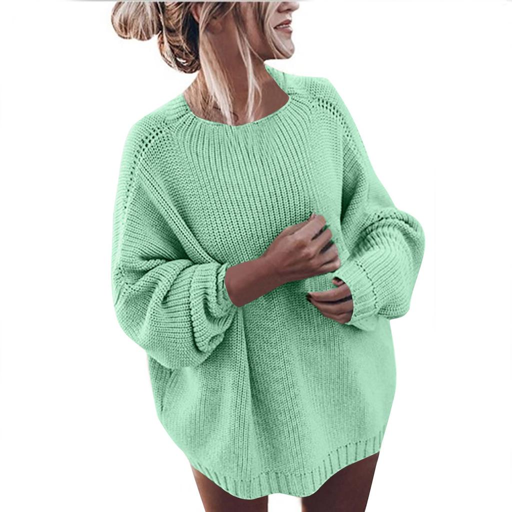 Women's Fashionable Casual Round Neck Solid Color Long Sleeve Sweaters