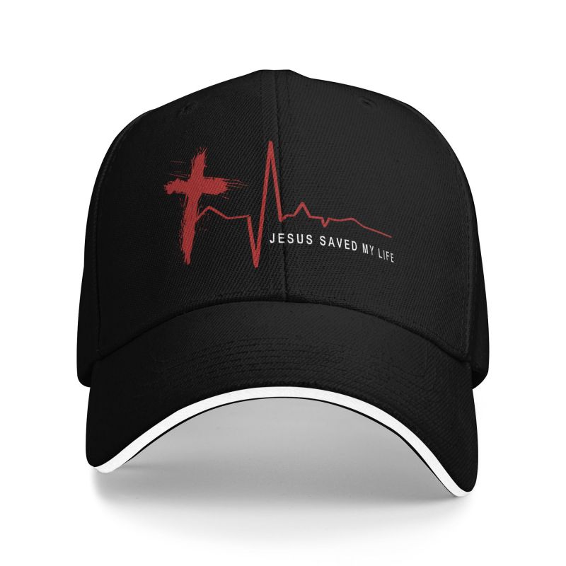 Jesus Cross Print Baseball Cap Jesus Saved My Life Retro Sandwich Baseball Caps Unisex Adjustable Snapback Hat