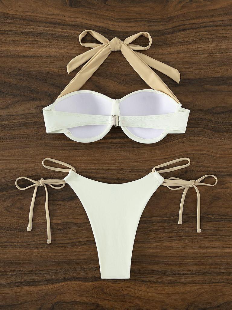 Damen Europäischer & Amerikanischer Einfarbig Sexy Bikini - Geteilter Badeanzug