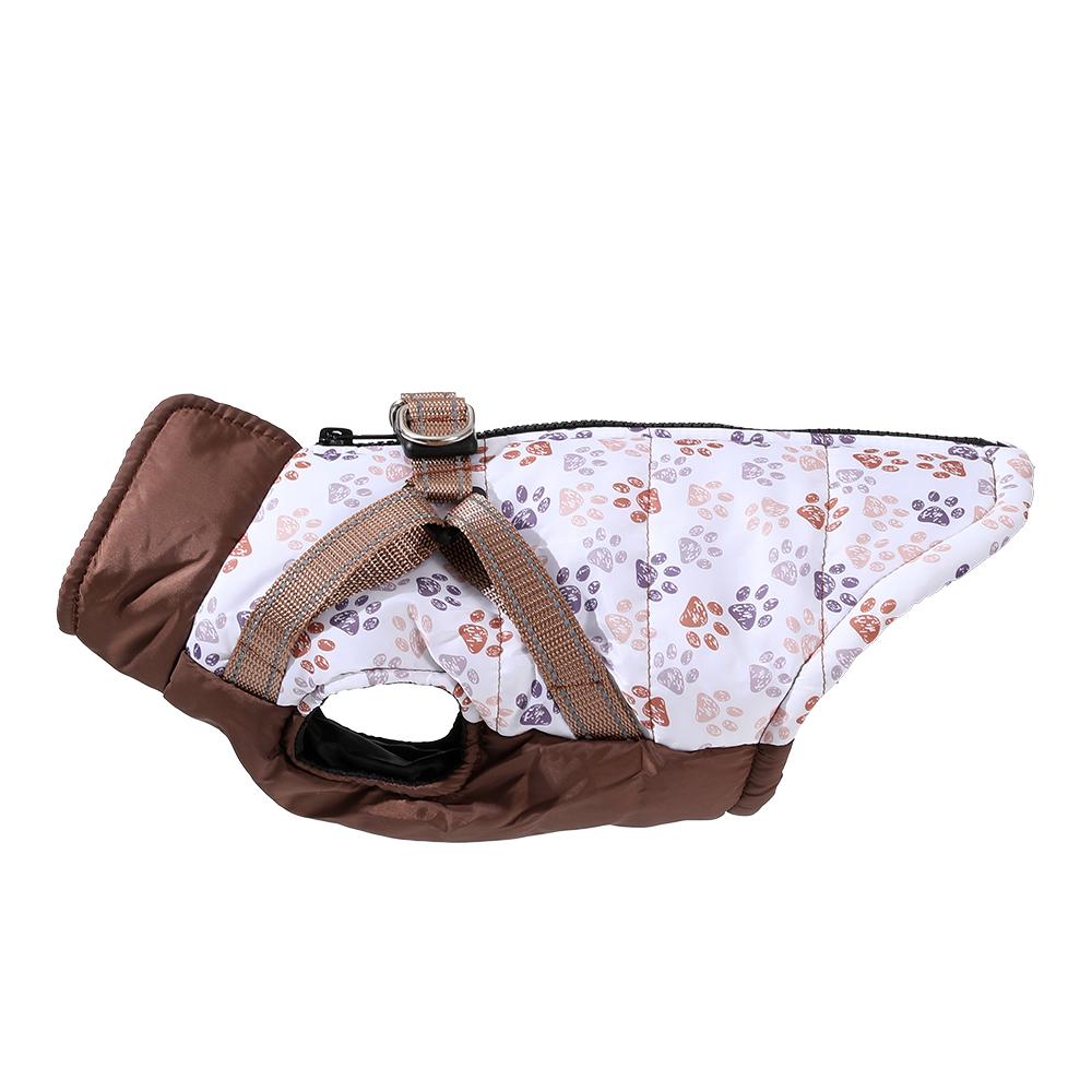 Dog Clothes with Harness for Small Medium Dogs Cats Autumn Winter Warm Reflective Puppy Vest Jacket Paw Printed Pet Coat Outfits
