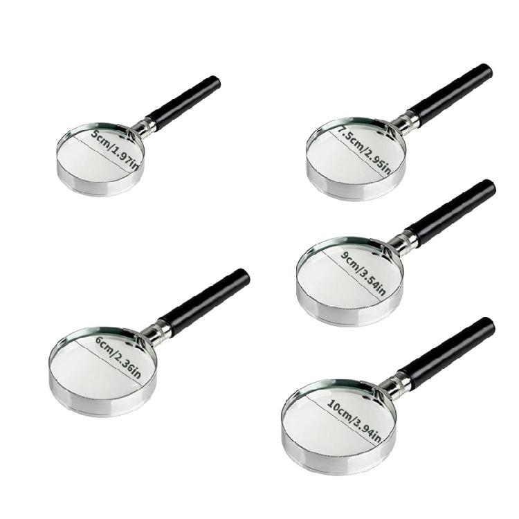 Handheld Magnifier Glass Lens Nonslip Handle 50mm 60mm 75mm 90mm 100mm Size Easy To Carry Magnifying Glass