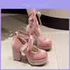 Mary Jane Platform Shoes With Cross Straps And Rubber Sole For Casual Daily Wear