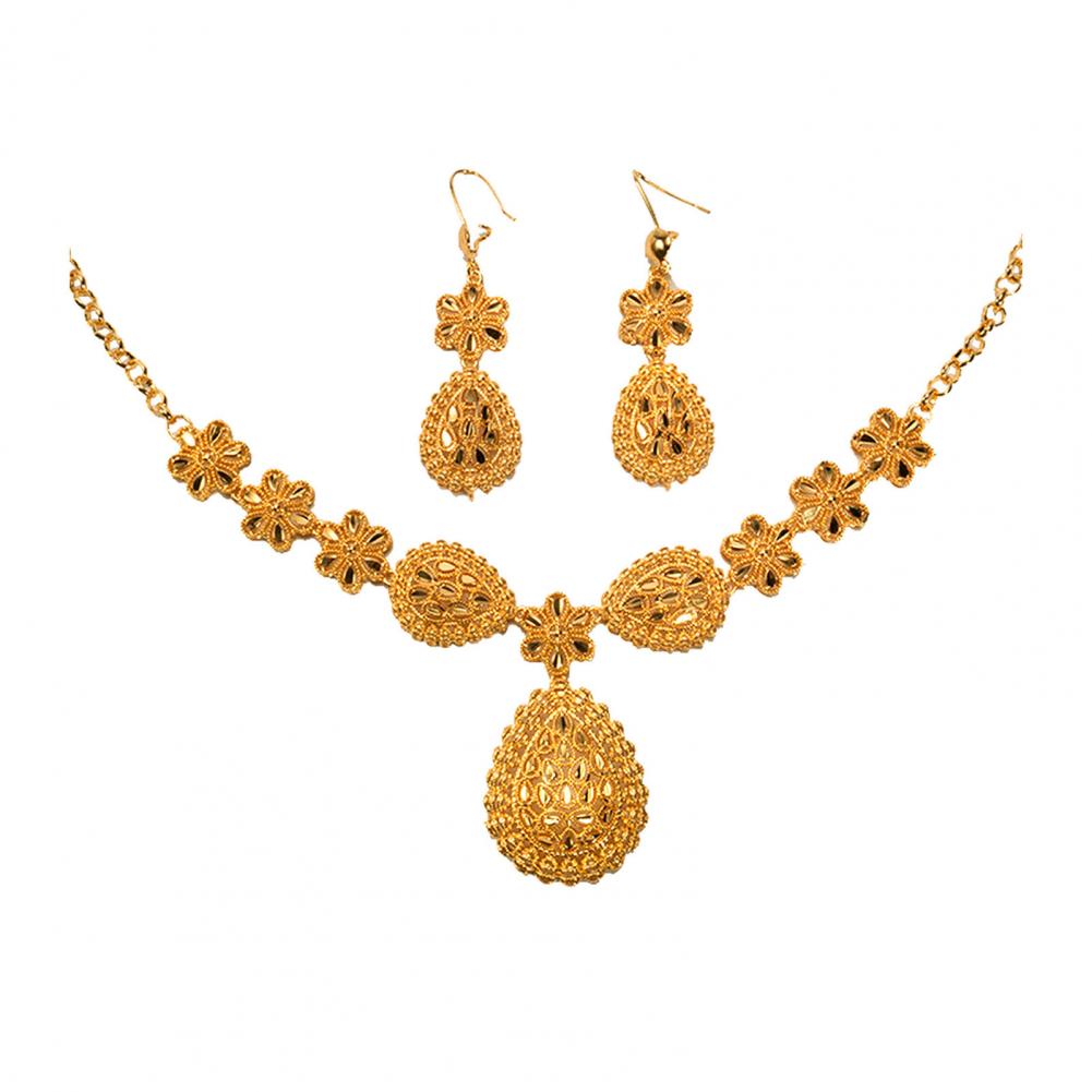 

1 комплект ожерелье серьги комплект ажурный капля воды золотой сплав симметричный полированный выпускной вечер свадьба вечеринка невесты комплект ювелирных изделий золотистый