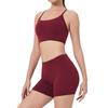 Women's High-Waist Fitness Set: Sports Bra with Pads, Beautiful Back Design, and Three-Point Peach Lift Shorts for Yoga and Pilates.