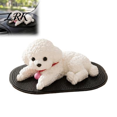 Unique Vehicle Interior Accents Cute Puppy Figurine, Car Dashboard Decoration with Anti-Slip Mat, Desktop Stress Reliever Soft TPR Fidget Toy,