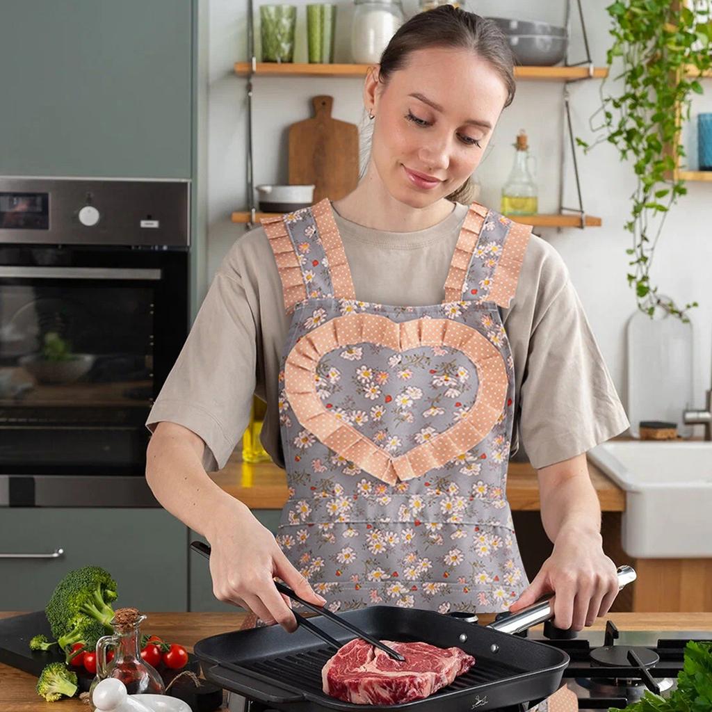 Home Aprons, Canvas Straps, Heart-shaped Floral Aprons