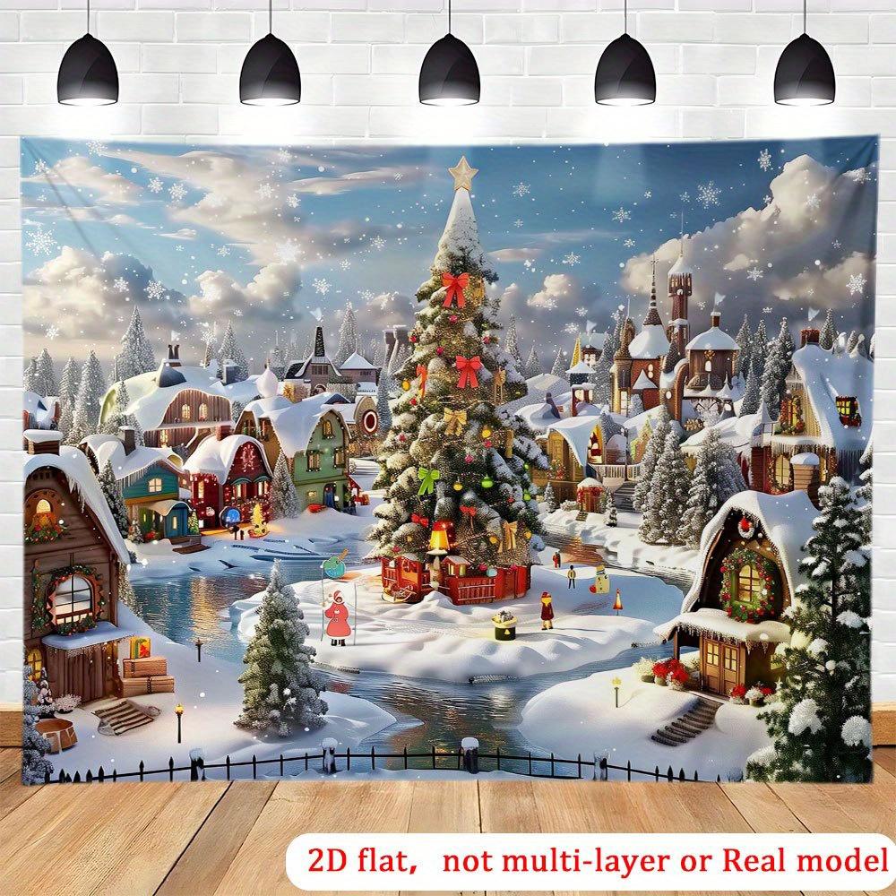 1Pcs Christmas Tree Village Snow Winter Scene Decoration Background Xmas Backdrop Decorations For Photo Studio Photo Booth Party