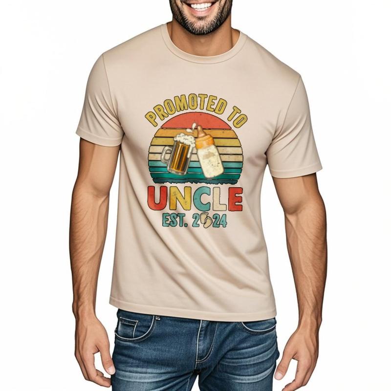 Soft For Her Oneck Tshirt Streetwear Promoted To Uncle Est 2024 Beer And Bottle Minimalist Teenagers Tee Shirt Quick Dry Shirt