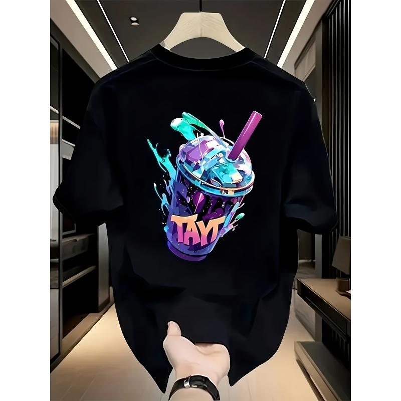 European Size Men's Heat Transfer Print Summer New American High Street Round Neck Short Sleeve T-Shirt, Oversized Design, Niche High-End Style Top