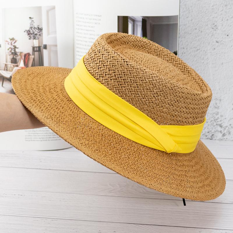 

Summer Women Straw Hat Ladies Luxury Sun Hat Fashion Sun Protection Beach Hat French Panama Hat Bump Top Wide Brim Beach Hat M55-58cm