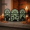 Wear-resistant Halloween Table Ornament Glow-in-the-Dark Decoration, Witch Ghost Silhouette Design, Stable Solid Wood Foldable Luminous Ornament, for