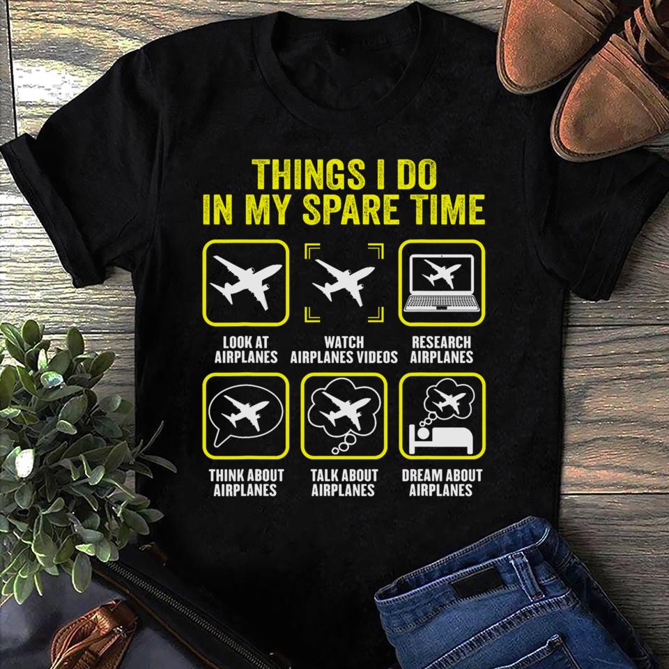 Funny Pilot T-Shirt Airplane Lover Aviation Spare Time Women T Shirts S чёрный
