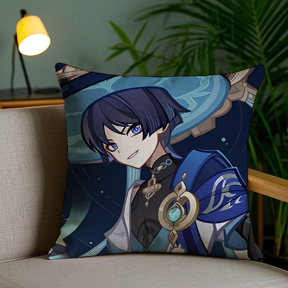 Scaramouche and Wanderer Game Pillow Case Anti-dustmite Pillowcase Invisible Zipper Silky Short Plush Sofa Cushion Cover