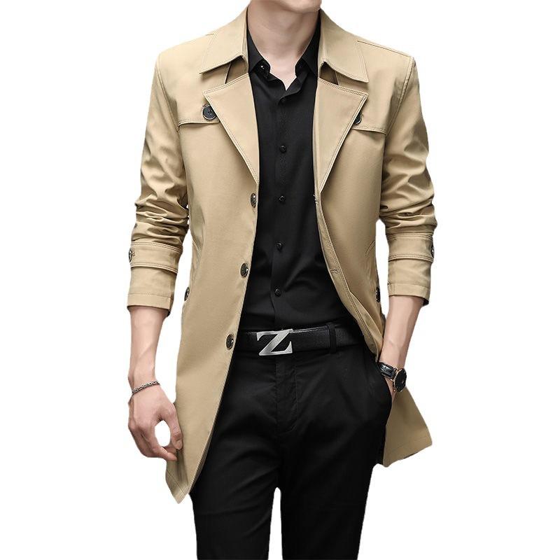 Men's Slim Fit Mid-Length Windbreaker Jacket, Korean Style Plus Size, M-8XL, for Casual or Business Wear, Ideal for Spring and Autumn.