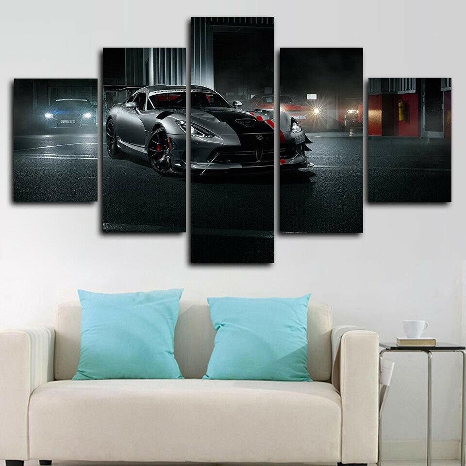 No Framed Canvas 5Pcs Dodge Viper Super Sports Car Wall Art Posters Pictures Home Decor Paintings Decorations