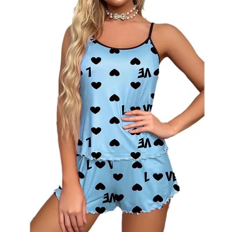 New Women's Leopard Print Printed Suspender Top and Elastic Waist Shorts Women's Sexy Casual Home Summer Pajama Set