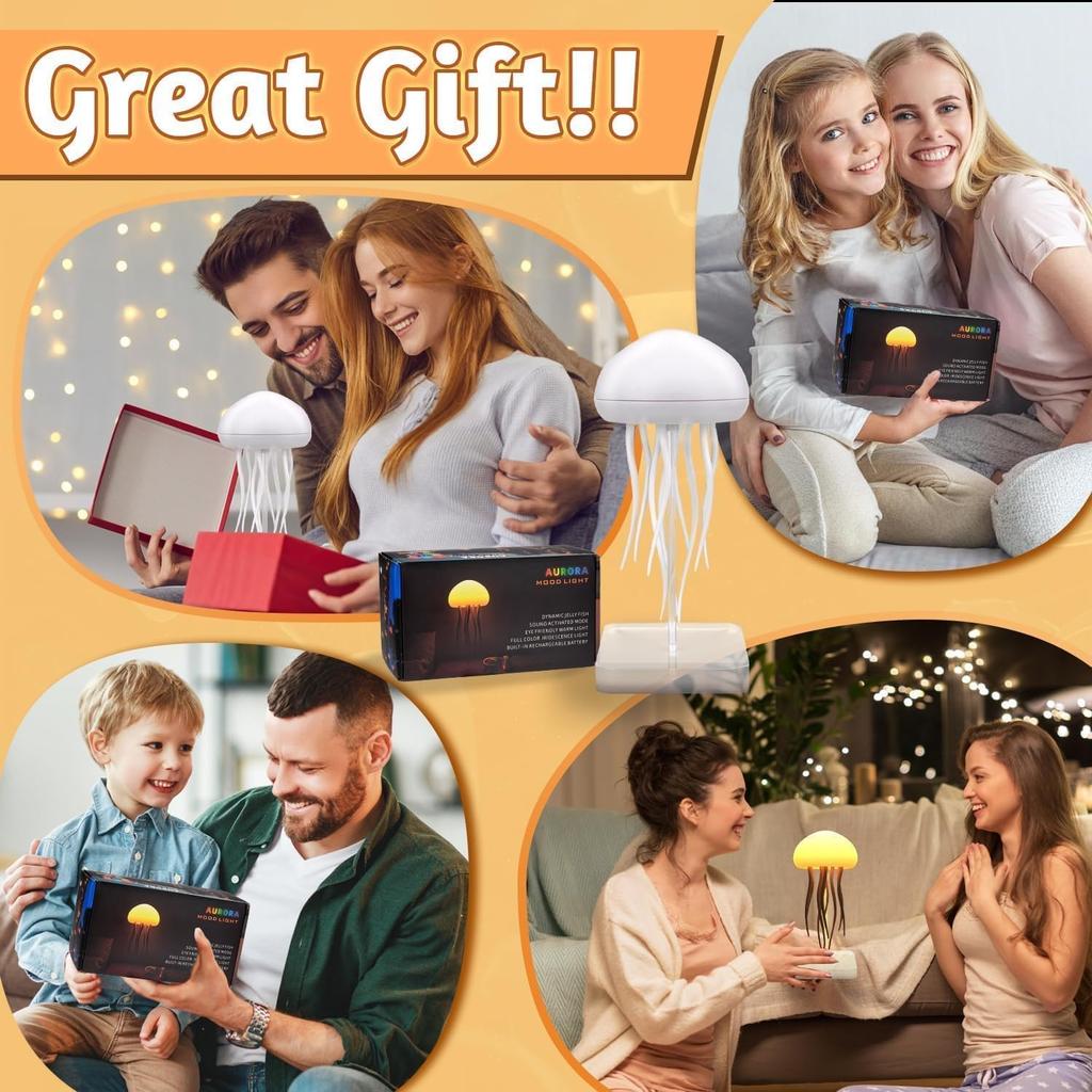 LED Jellyfish Lamp RGB Gradient Jelly Fish Light with Dancing Legs and Touch Sensor Rechargeable Cute Desk Lamp for Bedrooms, (Hanging + Base)