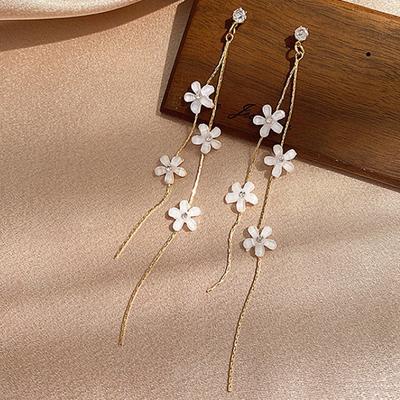 2026 Fashion Women Resin Flower Rhinestone Tassel Long Earrings Drop Dangle Earrings Wedding Party Jewelry Accessories Gifts
