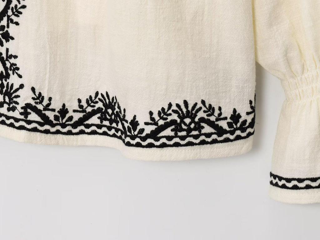 European and American Women's Color-Block Embroidered Fashion Shirt