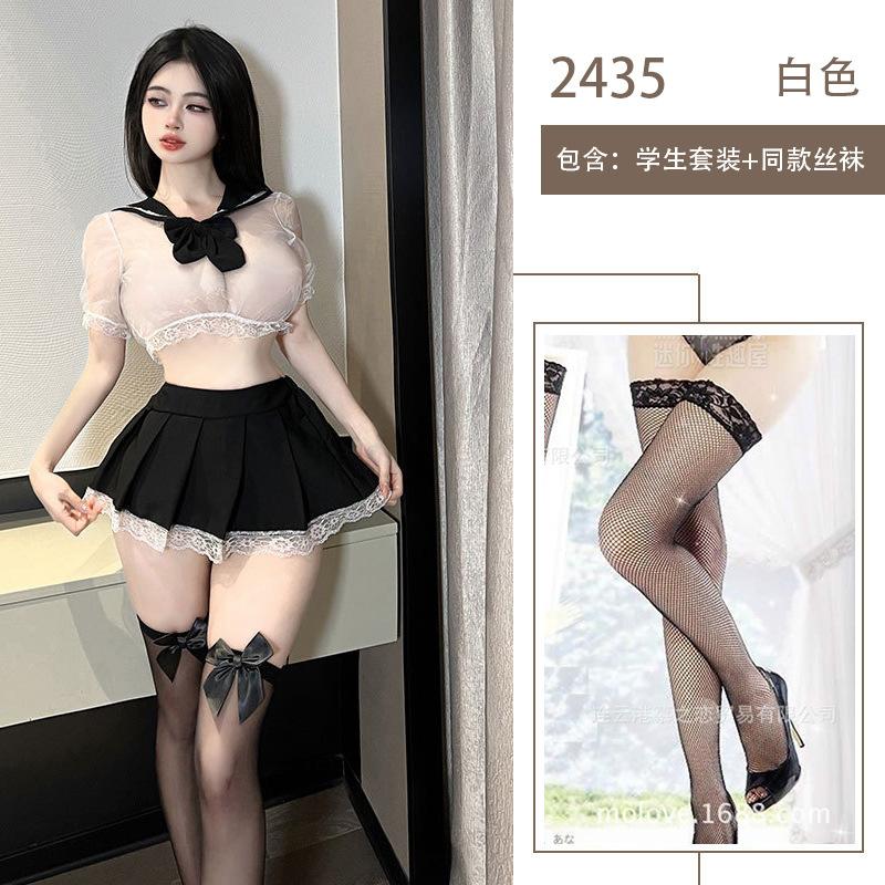 Pure desire erotic underwear bubble sleeves lace senior sister uniform college style JK outfit perspective mesh suit