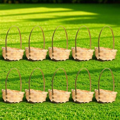 10Pcs Bamboo Hand-Held Flower Basket Simple Elegant Woven Basket for Home Office Decor Storage of Flowers Gifts Fruits