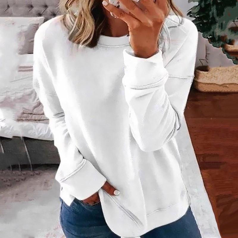 European & American Women's Round Neck Solid Color Long Sleeve Autumn Hoodie Pullover (2024)