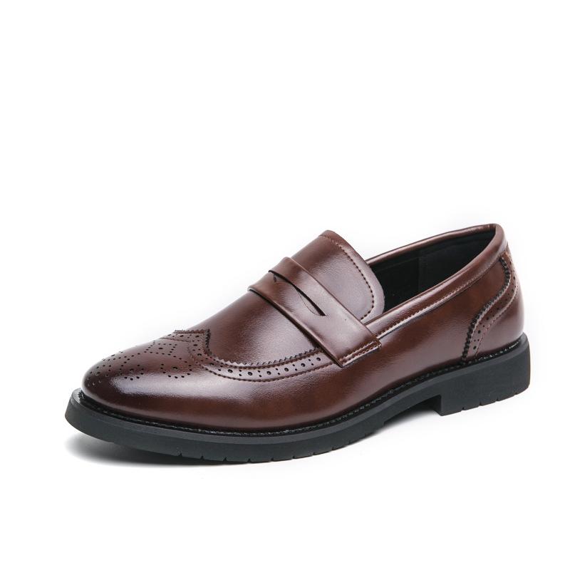 Men s Plus Size Open-Toe Brogue Loafers - Casual & Formal Spring/Autumn Leather Shoes 46 коричневый