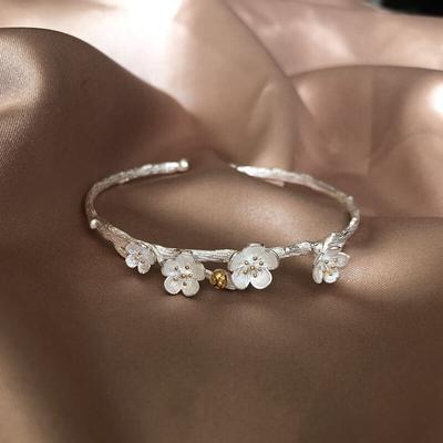 925 Sterling Silver Flower Charm Bracelets Bangle for Women Trendy Elegant Vintage Creative Girls Party Jewelry