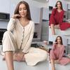 European and American Ribbed Knit Women's Pajama Set - Cardigan & Long Pants - Luxurious French Style Homewear for Autumn/Winter