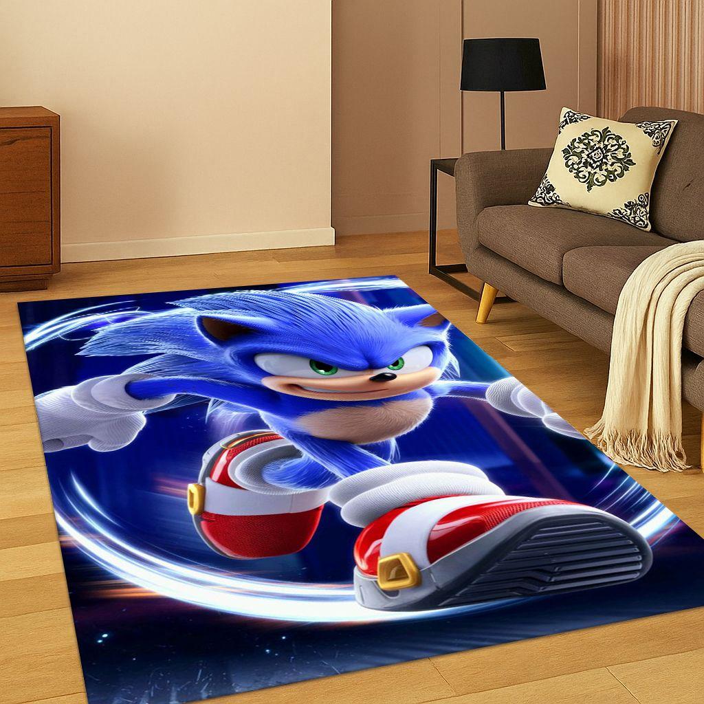 3D S-Sonic Cartoon Game Carpet Rug for Bedroom Living Room Sofa Doormat Home Decor,Kids Play Area Rug Non-slip Christmas Gift