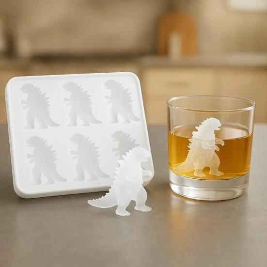 Ice Cube Mold Food Grade Silicone Ice Tray 6 Cavity Dinosaur Shaped Ice Maker Easy Fill Release Party Cocktail Accessory