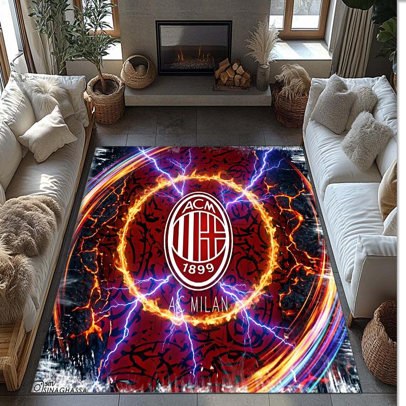 Tappeto in Flanella Stampato AC Milan Antiscivolo Morbido Poliestere Tappeto per Pavimento Tappetino Decorativo da Interno per Camera da Letto Soggiorno Divano Sala Giochi Decorazione Casa