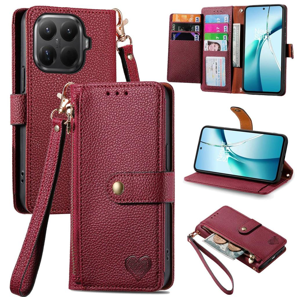 For Xiaomi 15T Pro Case RFID Blocking Zipper Pocket Leather Wallet Phone Cover with Strap