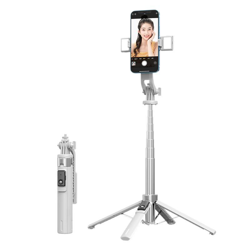 P130 Bluetooth Stainless Steel Selfie Stick with Camera Mount & Fill Light, 1.3m Floor Stand