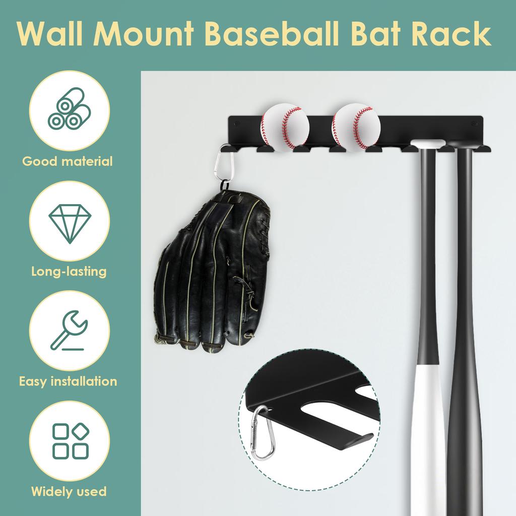 Wall Mount Baseball Bat Rack Hold 14 Bats Home Sports Equipment Organizer Hanger Barbells Holder Hooks for Hangs Bats,Gloves