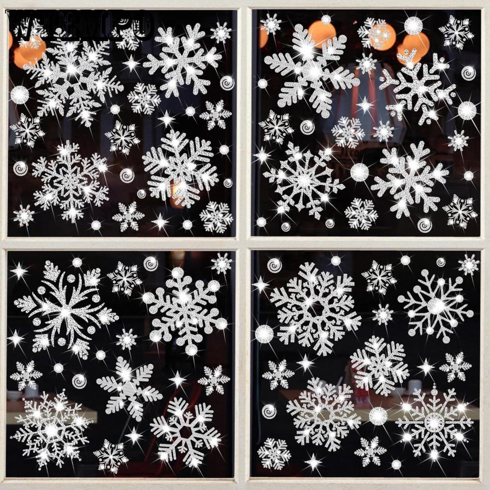 4pcs Glitter Snowflake Wall Sticker Window Clings Sparkling Window Clings Wonderland Decorations Window Stickers Snowflake Electrostatic Glass Sticker