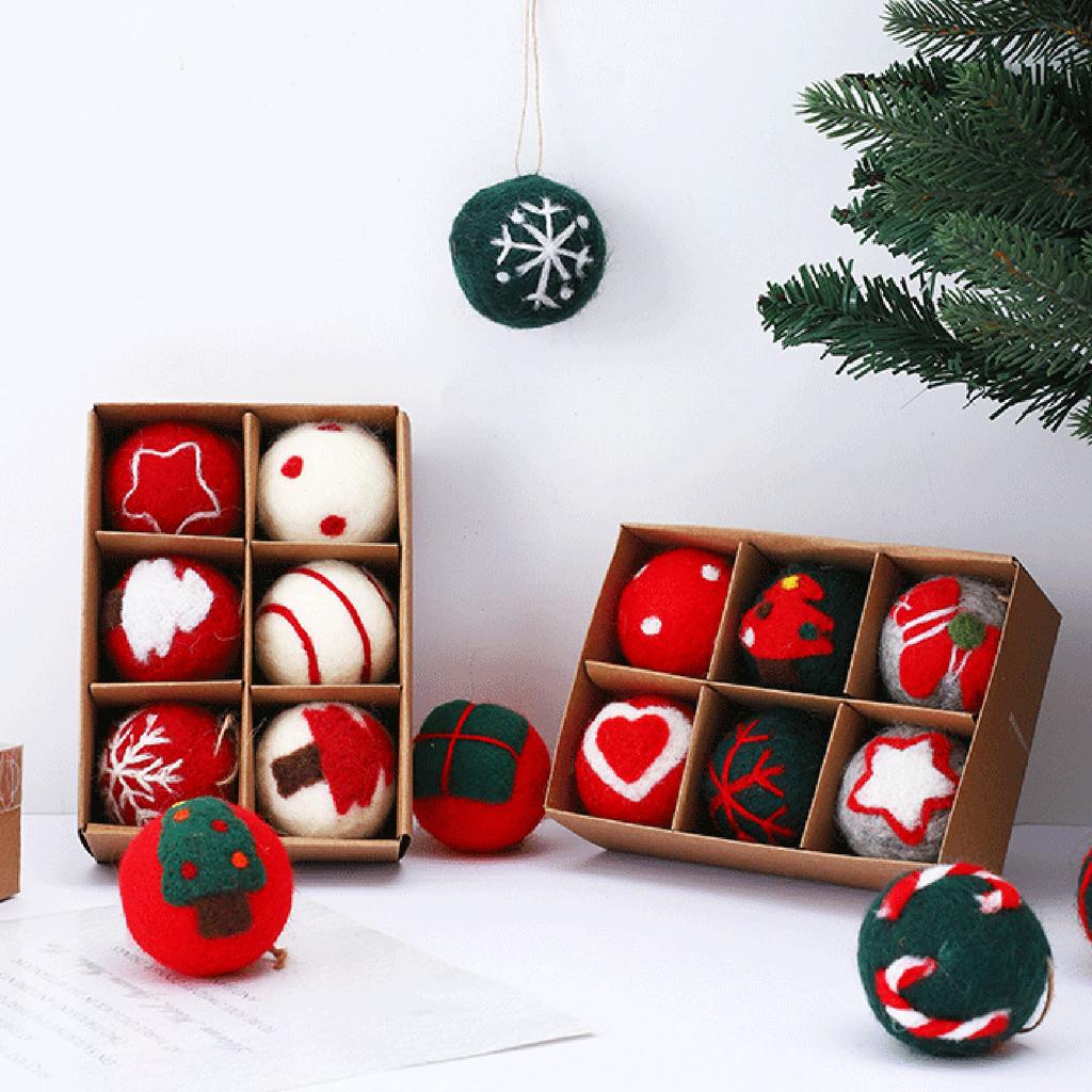 6pcs Felt Christmas Ball Pendant Christmas Tree Decor Supplies Household for Wedding Birthday Party Background Decor
