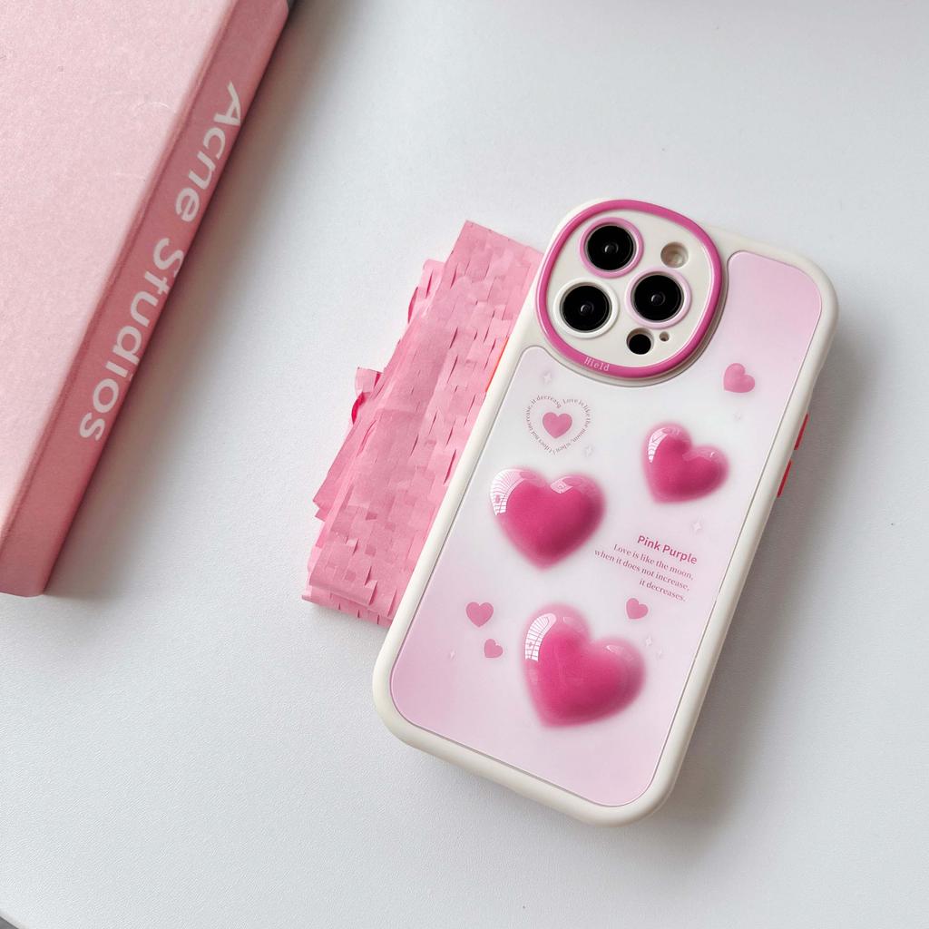 Ins 3d Pink Love Original Shockproof Heart Relif Phone Case For Iphone 13 12 11 Promax 14 Pro Max Protector Shell Fundas Capa