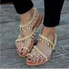 2026 Summer Women White Flat Sandals Luxury Pearls Bridal Wedding Shoes Lace Flowers Ankle Strap Beach Sandals Roman Slippers